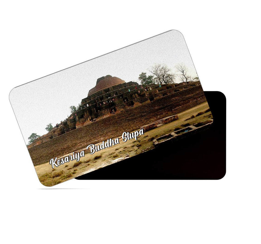 dhcrafts Rectangular Rubber Fridge Magnet / Magnetic Card Multicolor Bihar Kesariya Buddha Stupa Design Pack of 1 (8.6cm x 5.4cm)